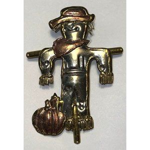 Mexico Metal Scarecrow & Pumpkin Brooch — 3.5”